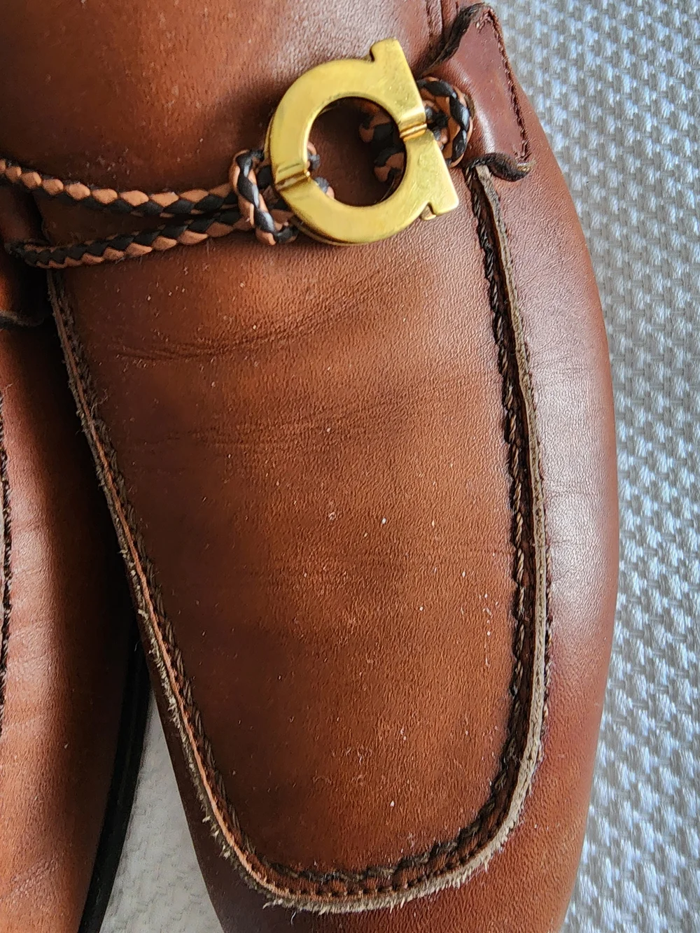 Salvatore Ferragamo Brown Leather Loafers with Gold Buckle Detail
